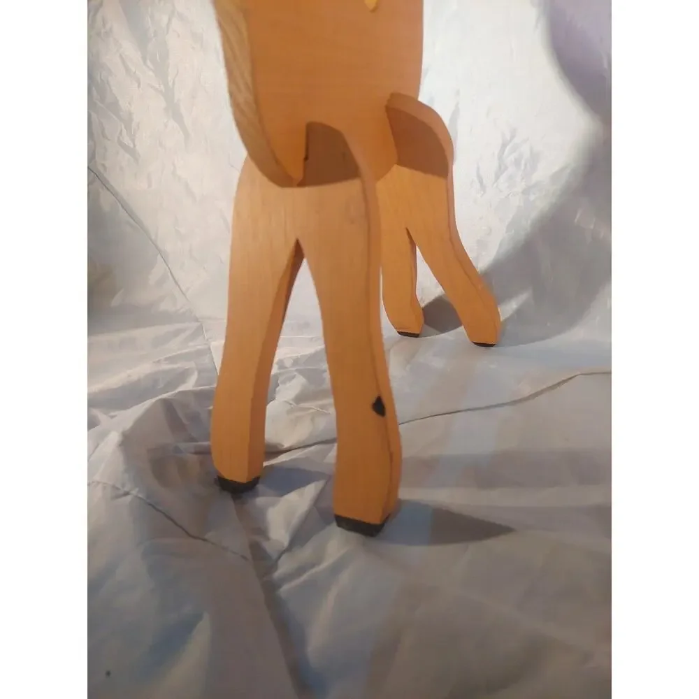 Vintage Rudolph Reindeer Christmas Decoration 19.5” Painted Wood Slot Build